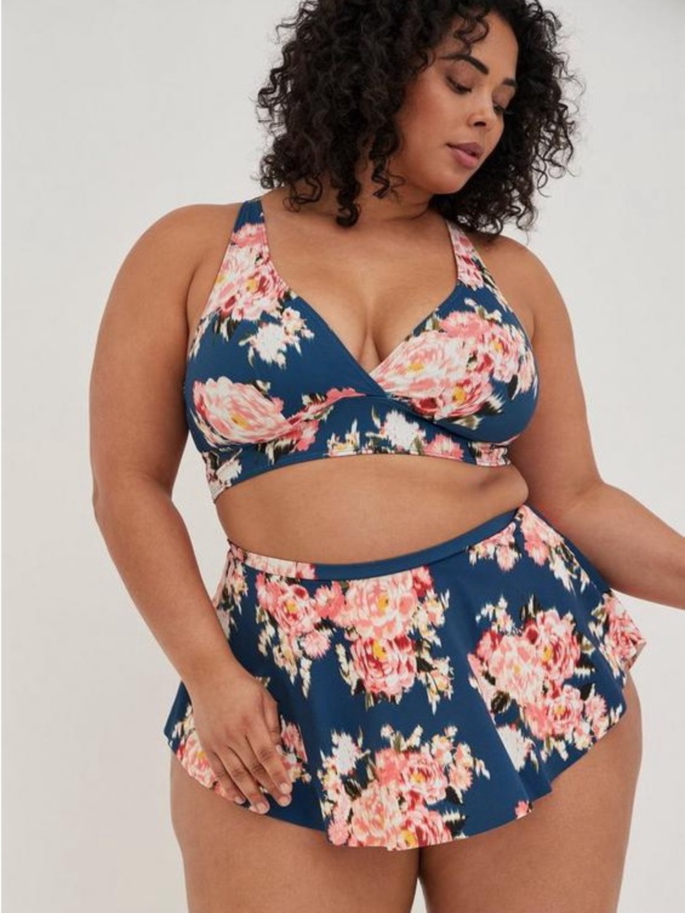 Torrid Blue Ikat Floral Hi-Lo Swim Skirt High Waist Plus Size 3 3X 22-24 NEW